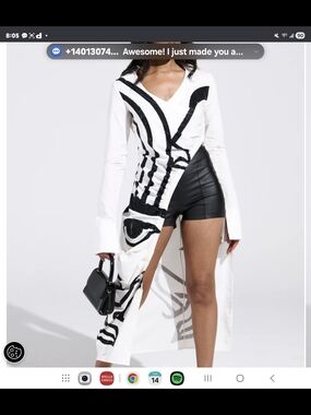AKIRA White Long Sleeve Asymmetric Graphic Sequin Duster